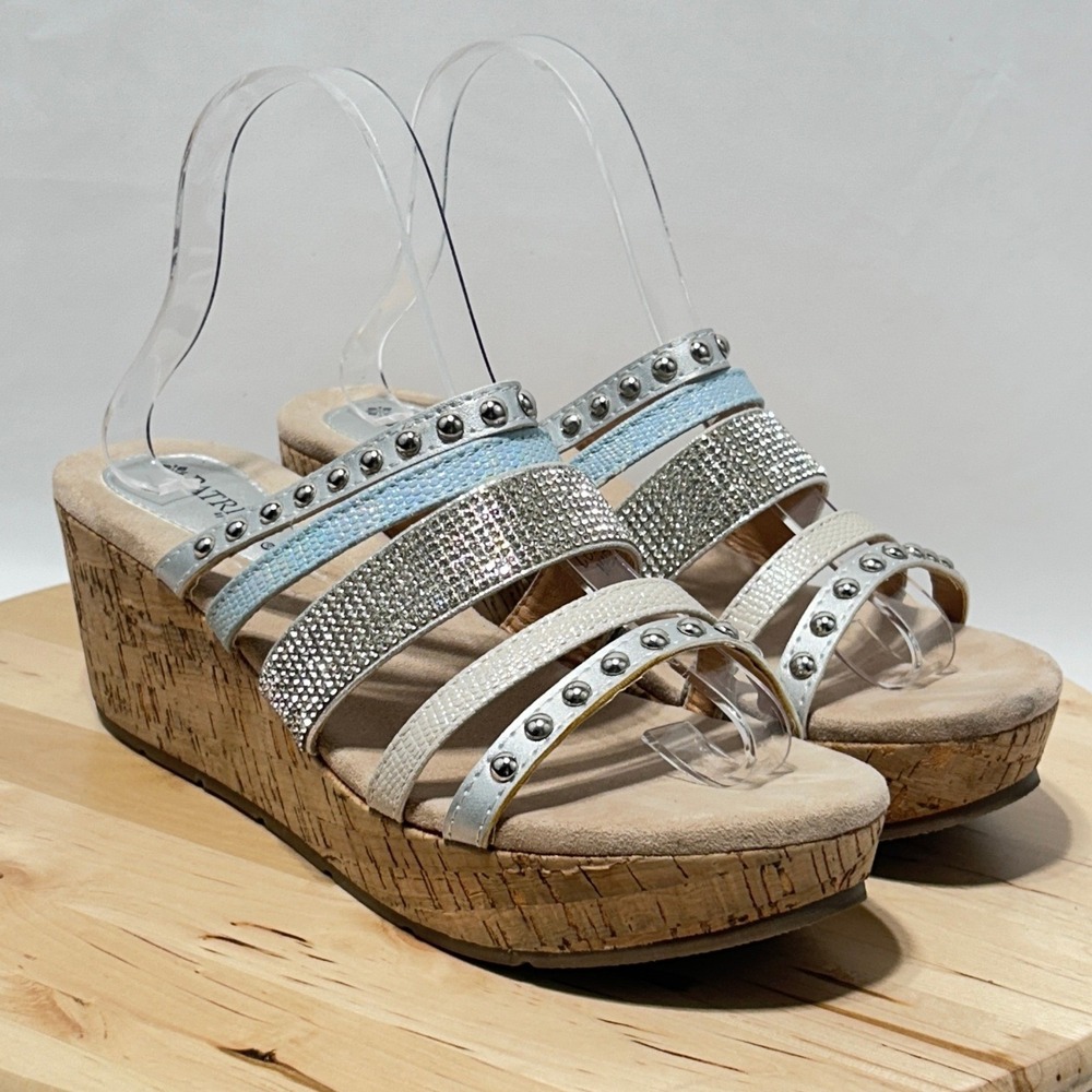 Patrizia Multistrap Womens Slip On Open Toe Rhinestone Accent‎ Wedge Sandal -42 - Picture 5 of 10